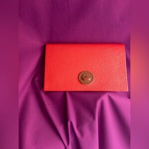 Dooney & Bourke Red Pebbled Leather Wallet Clutch Large Envelope Wallet